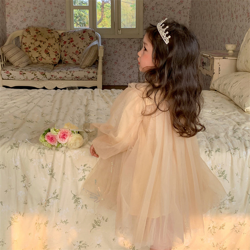 Robe de princesse décontractée en maille à manches lanternes pour filles