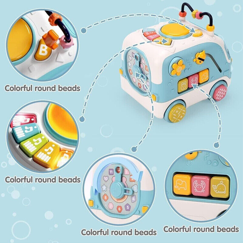 Jouets de bus musicaux pour bébé, Cube d'activité pour tout-petits avec lumières et sons, équipement rotatif