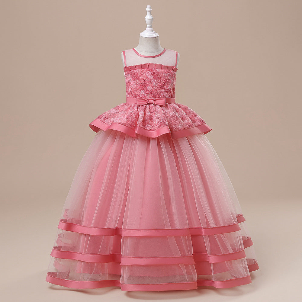 Robe de mariée fleurie avec nœud papillon pour filles