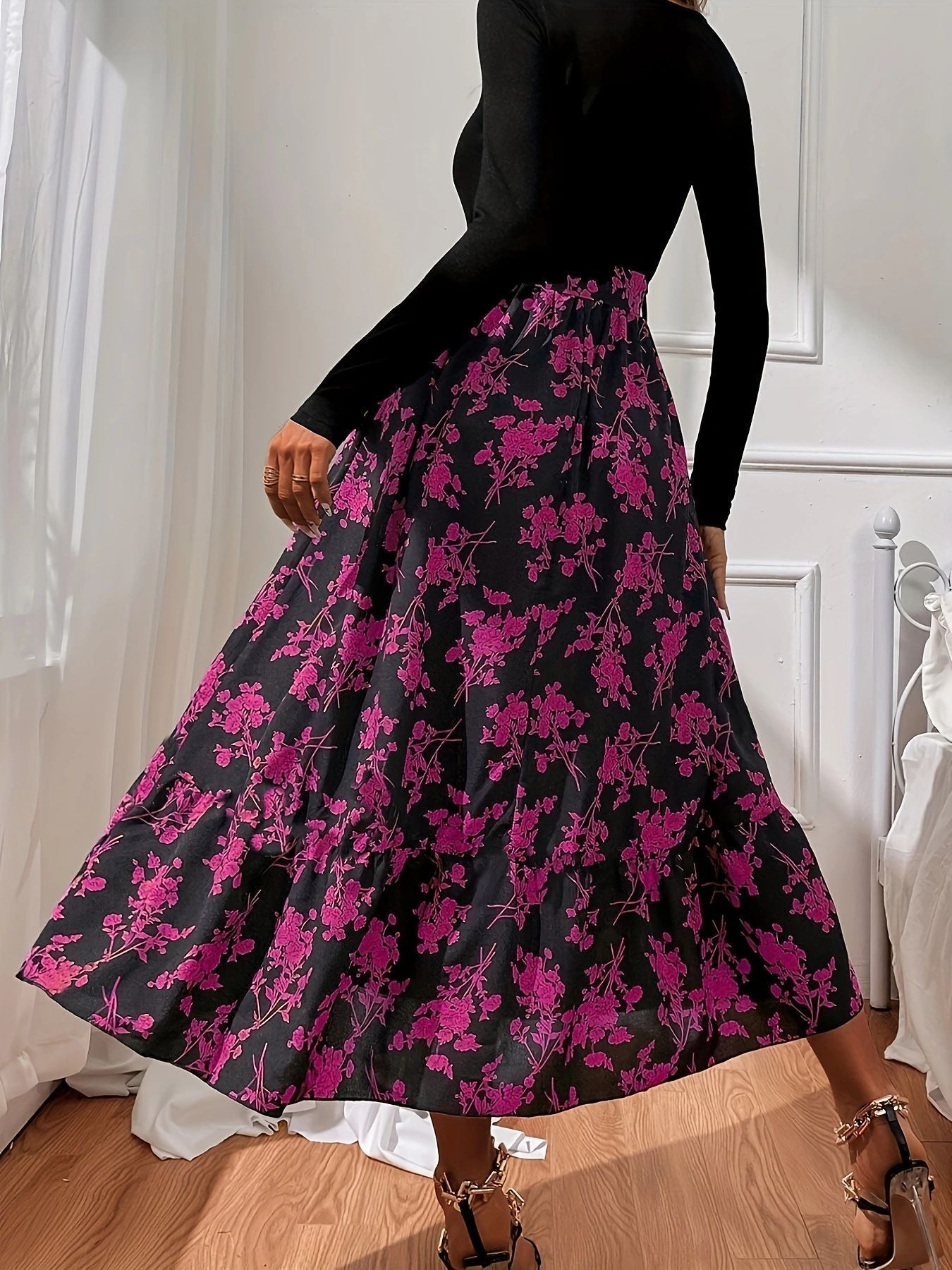 Women's V-neck Flounce Floral Dress