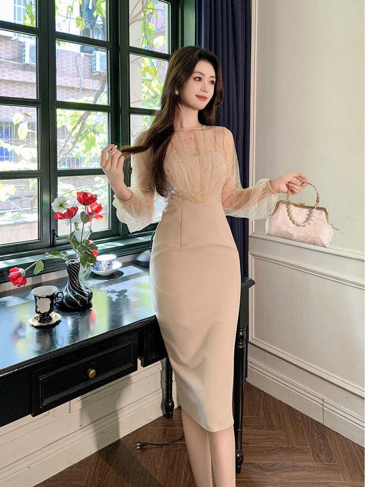 Ladies' Mesh Stitching Hip Dress