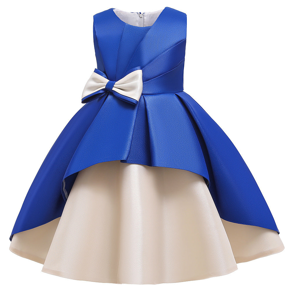 Robe pour enfants, jupe trapèze sans manches à gros nœud, nouvelle couleur assortie, robe de soirée, robe de spectacle de Piano, jupe de princesse mignonne