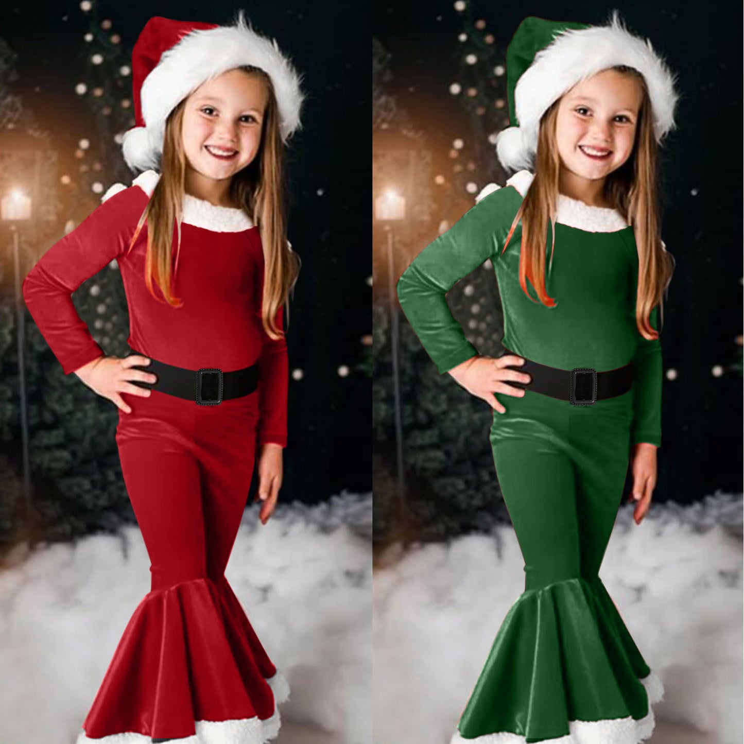 Robe évasée de Noël à manches longues pour fille