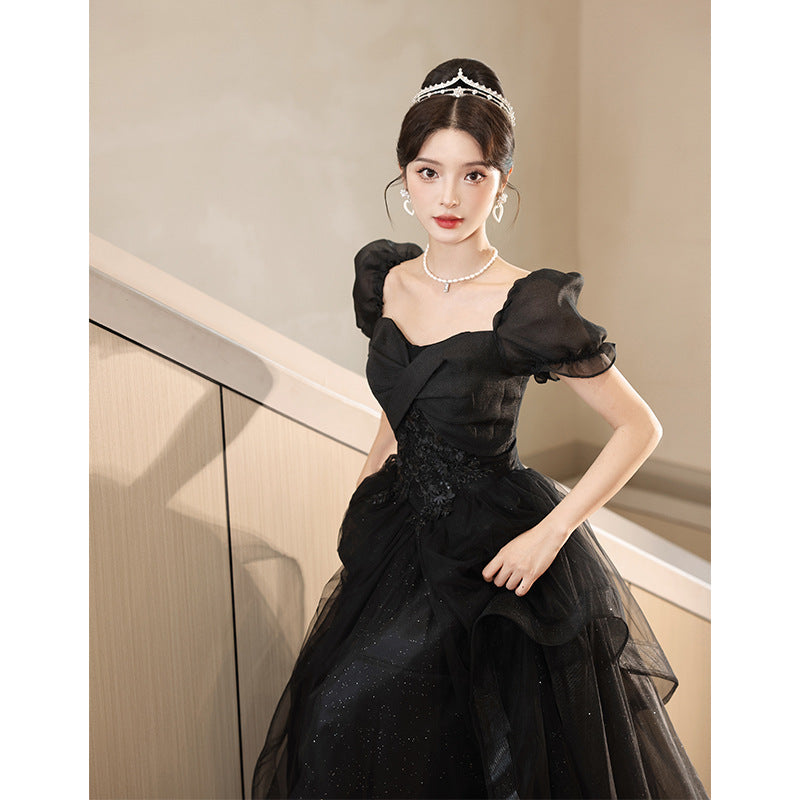 Black Evening Banquet Temperament High-end French Evening Dress