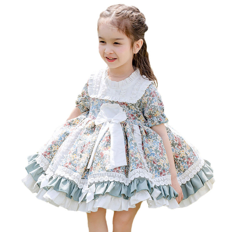 Robe florale à manches courtes pour bébé fille, mignonne