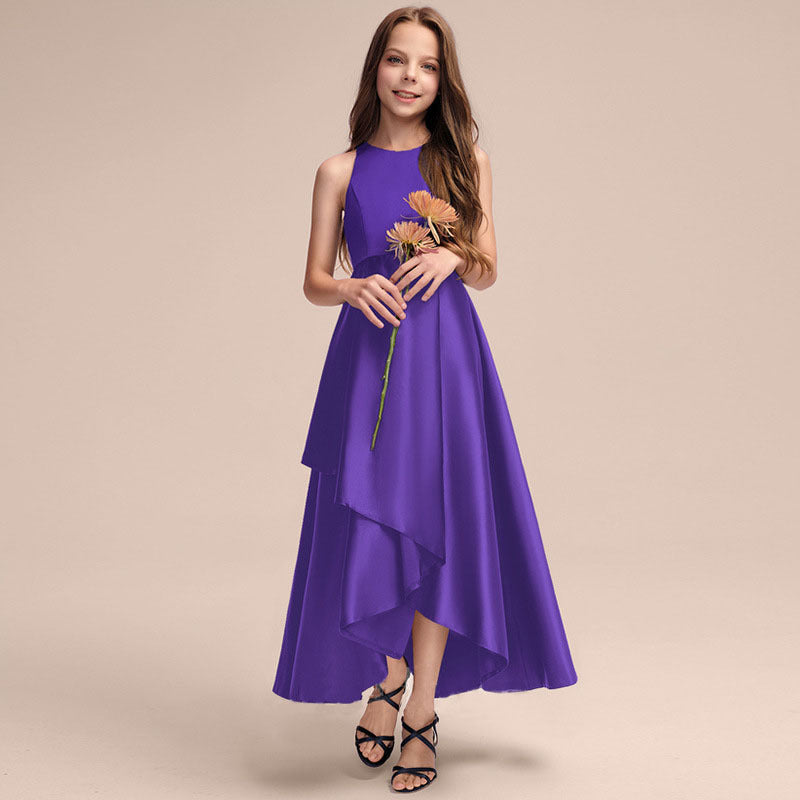 Girls' Fashionable Simple Solid Color Performance Dress