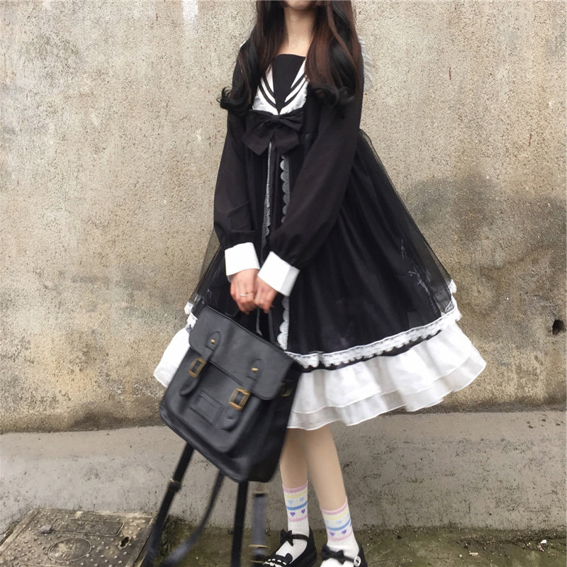 Japanese Navy Collar College Style Loose Lolita Cute Dress Girl