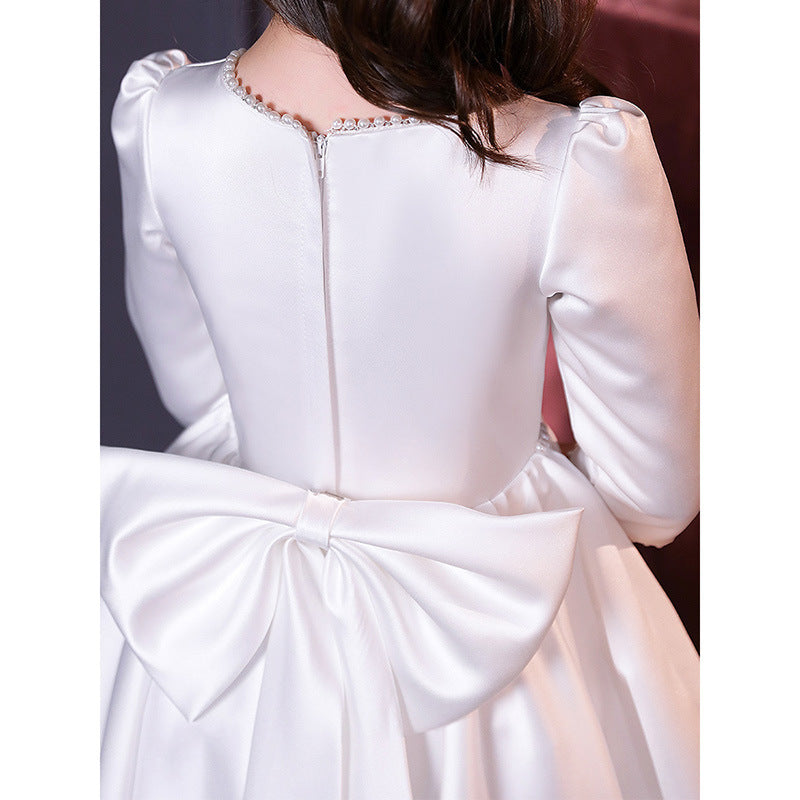 Children's White Satin Wedding Host Dress