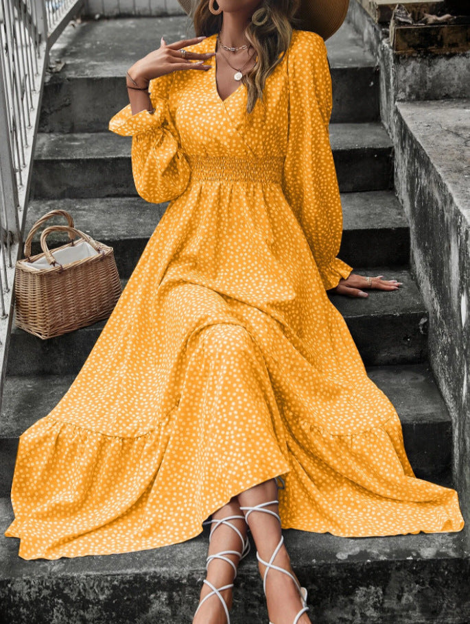 Robe longue fleurie à col en V Vêtements pour femmes