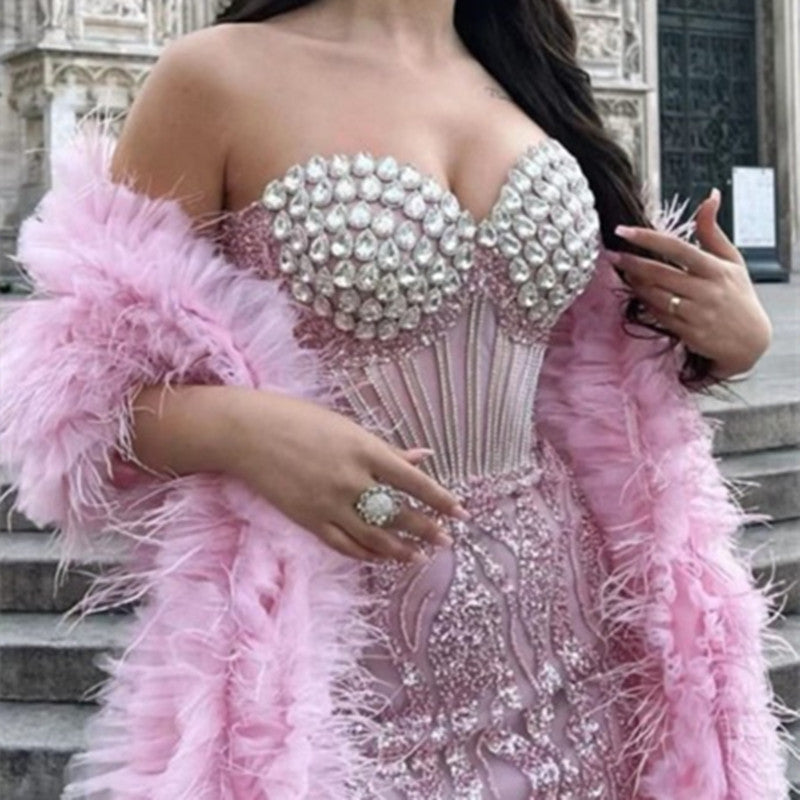 Vestido de tubo bordado con lentejuelas y diamantes de imitación a la moda para mujer