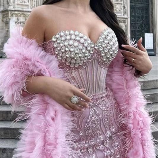 Robe bustier tubulaire brodée à paillettes et strass pour femmes, mode loisirs