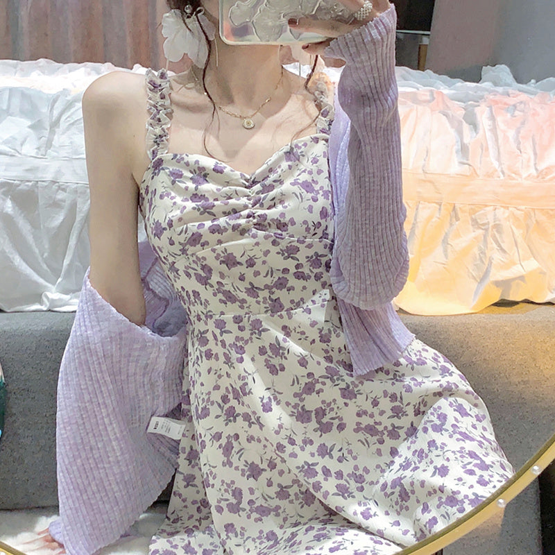 Women's Gentle Style Suspender Floral Dress