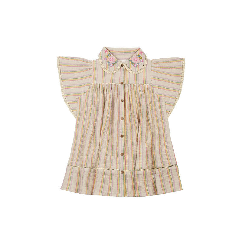 Robe d'été pour enfants, Style ethnique, vacances, motif Floral, revers, bord en dentelle