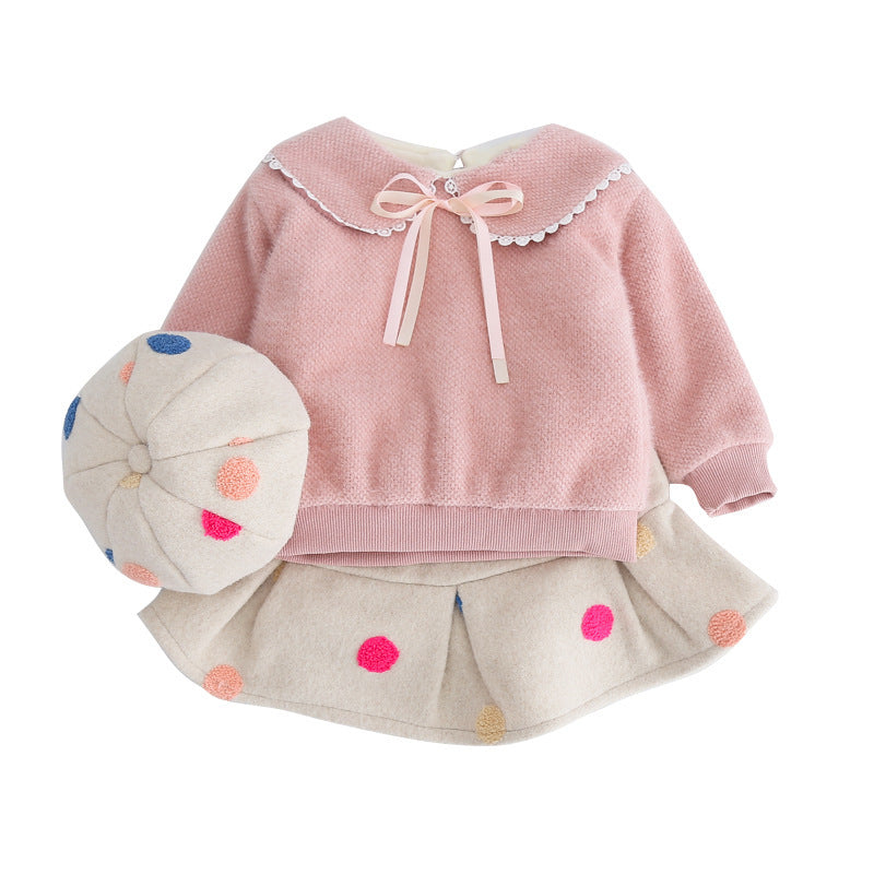 Girls' Polka Dot Pleated Skirt Sweet Set