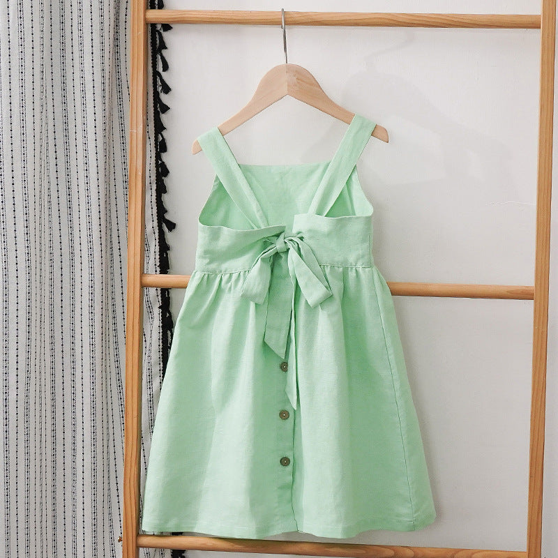 Children's Cotton And Linen Dress, Sleeveless Summer Style