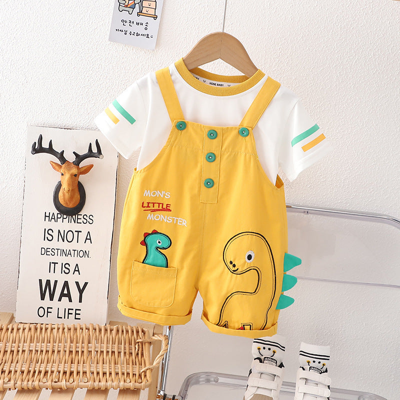 Boy Summer Clothing Dinosaur Suspender Pants Suit