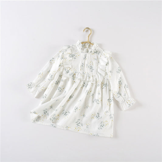 Robe à volants et manches bouffantes pour bébé fille, douce robe florale à col carré