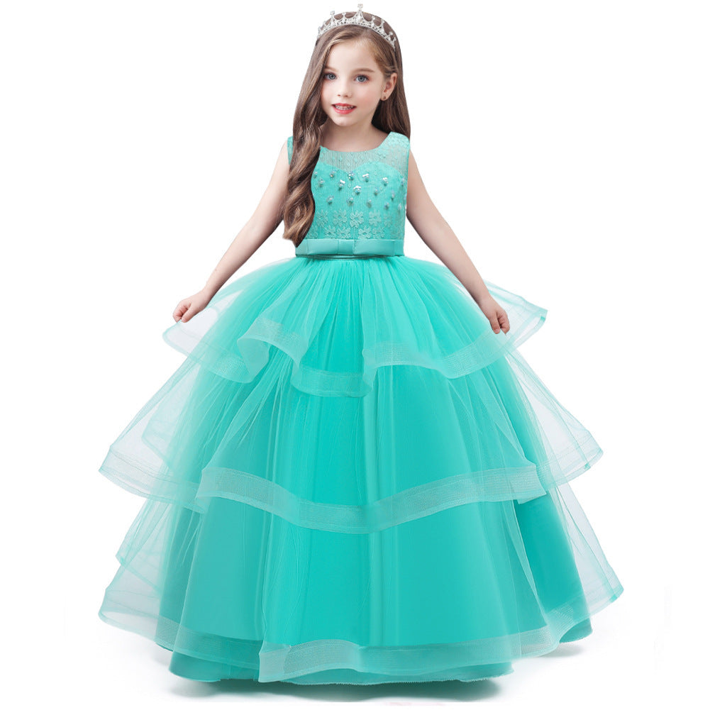 Children's Catwalk Long Lace Mesh Princess Dress