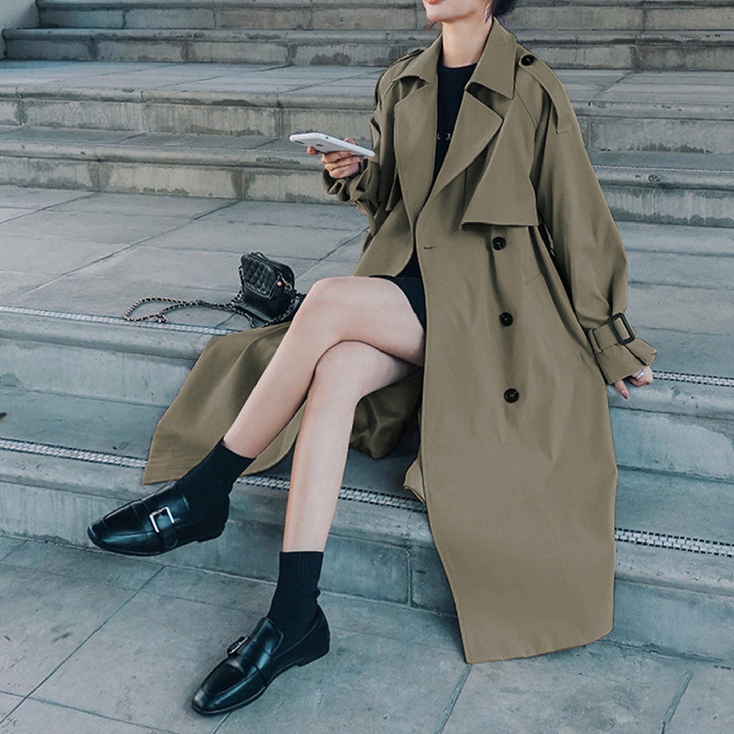 Trench-Coat tendance pour femmes, manteau à double boutonnage, trench-coat pour femmes coréennes, trench-coat surdimensionné élégant, vêtements de printemps, vêtements pour femmes