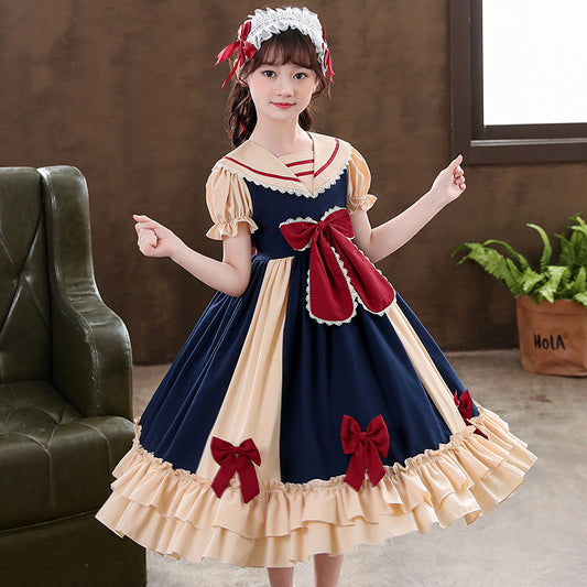 Robe pour filles Robe de princesse Lolita plissée avec nœud