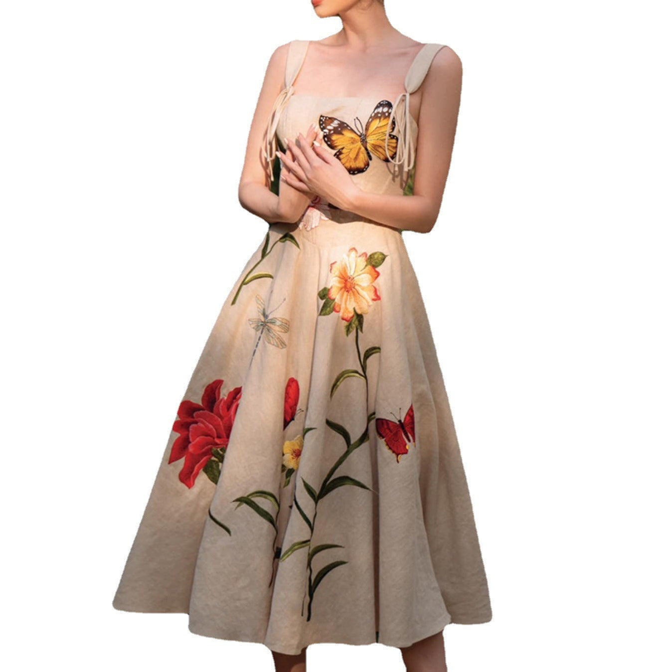 Women's 3D Flower Vintage Waist Strap Dress