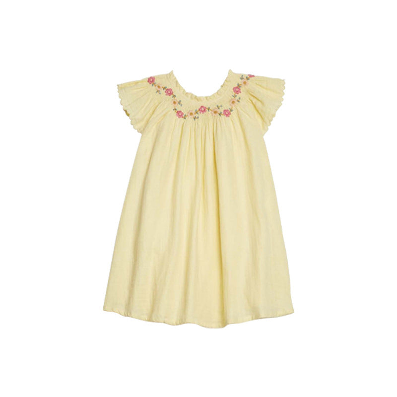 Robe d'été pour enfants, Style ethnique, vacances, motif Floral, revers, bord en dentelle