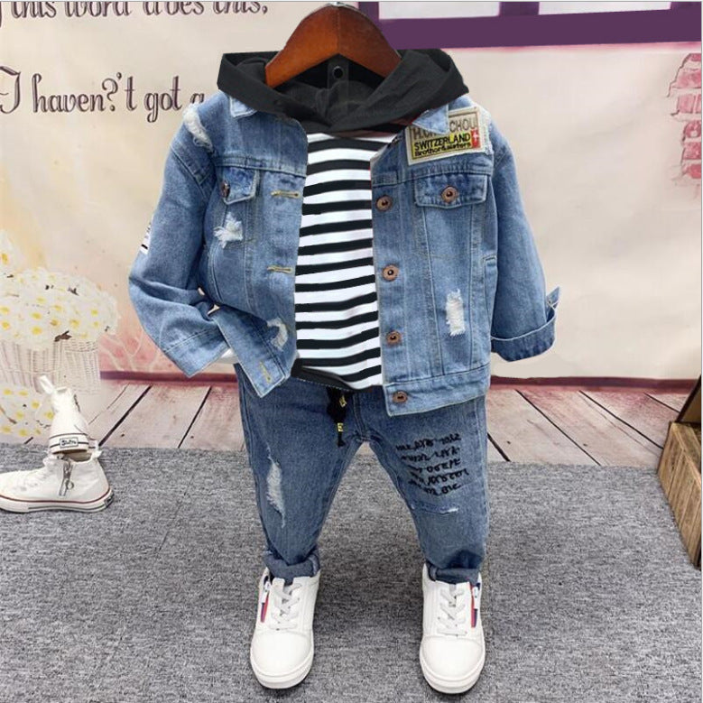 Costume trois pièces en denim pour enfants, mode et simple