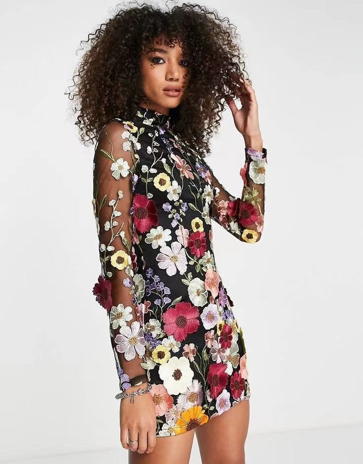 Vestido sexy con vaina de flores tridimensional Europa y América Primavera y novedad de verano transfronterizas