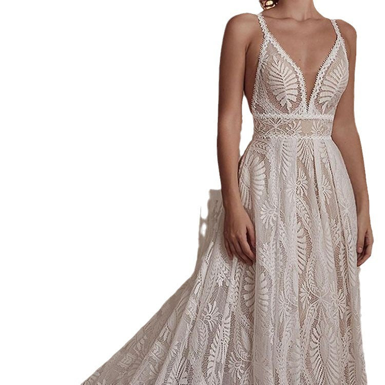 Robe de mariée vintage en dentelle à manches longues pour femmes