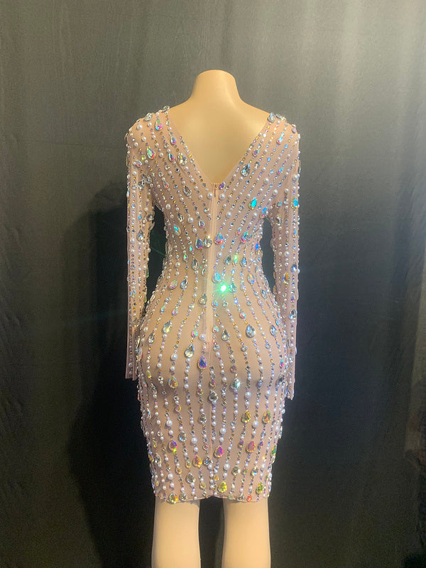 Robe de soirée courte d'anniversaire en strass pour femmes