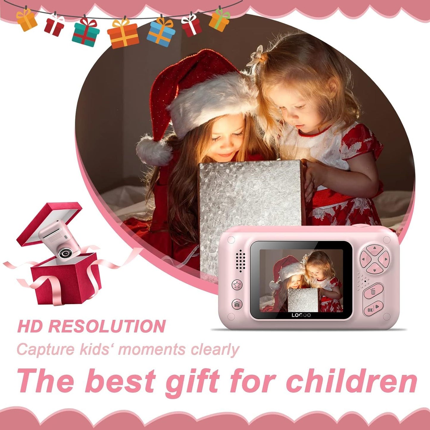 Appareil photo pour enfants, appareil photo numérique à selfie pour enfants pour filles et garçons de 3 à 12 ans avec résolution photo de 20 MP, caméra vidéo HD 1080P avec carte SD de 32 Go et perche à selfie