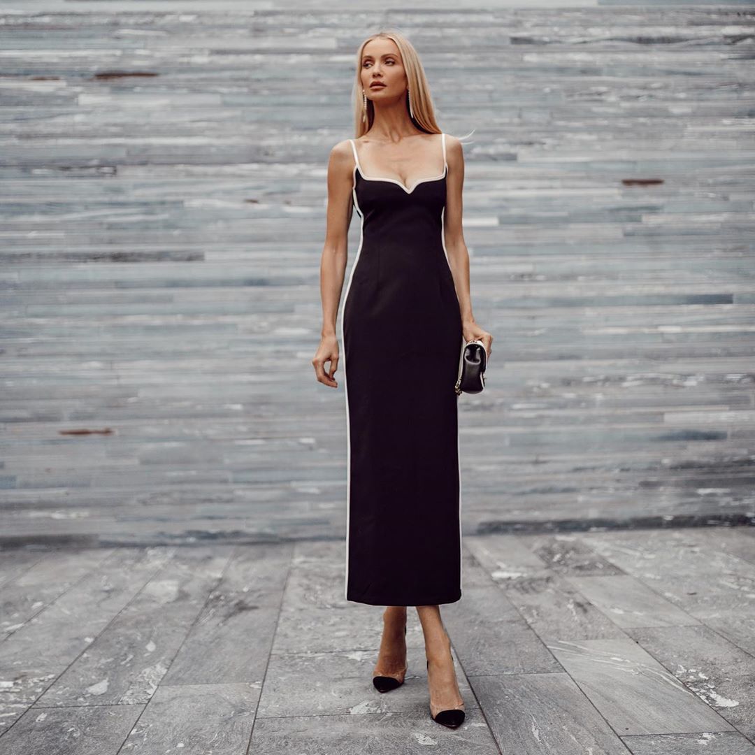 Low Cut Black Camisole Long Dress