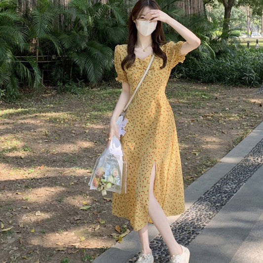 Women's short sleeved chiffon floral dress