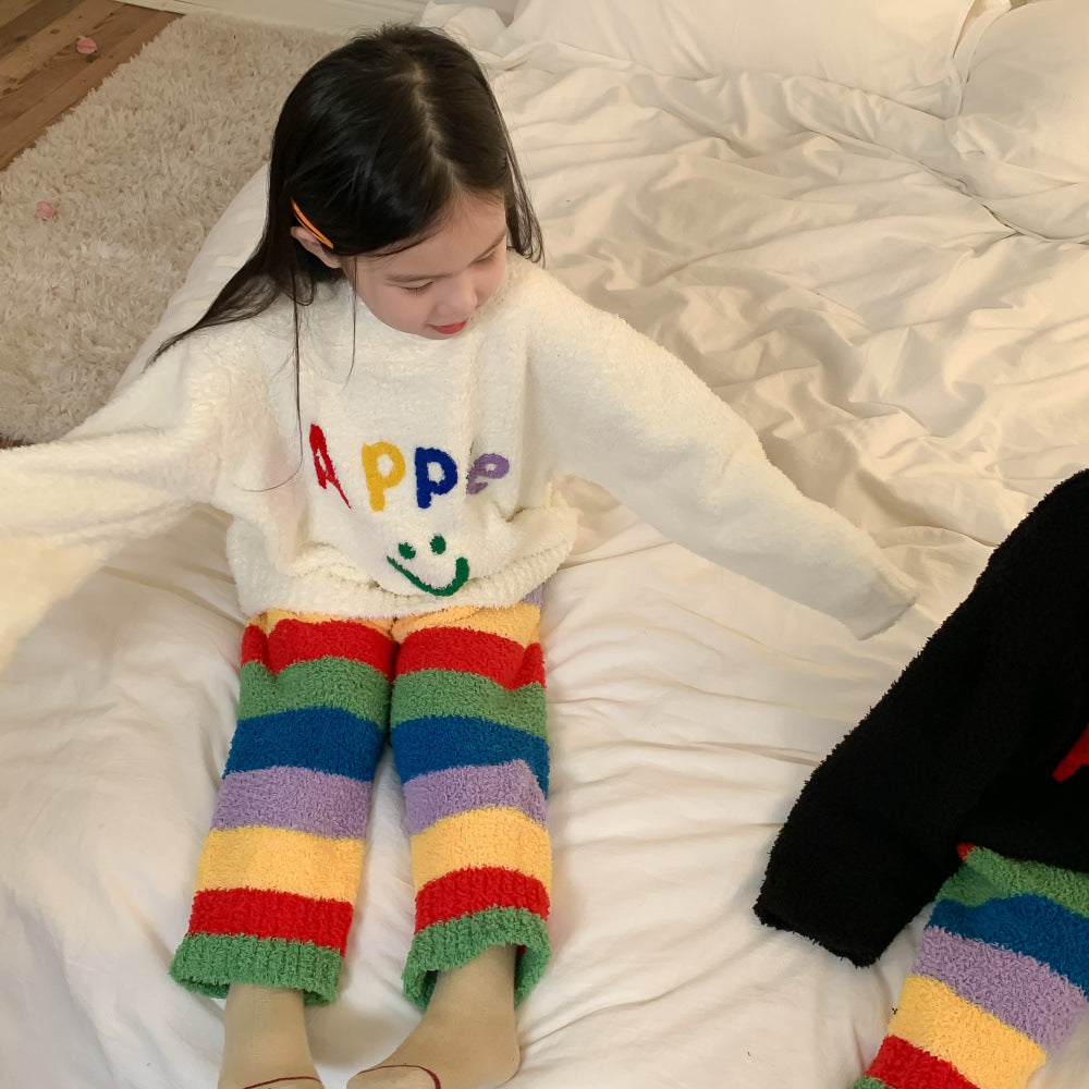 Boys And Girls Letters Rainbow Bar Pajamas Suit