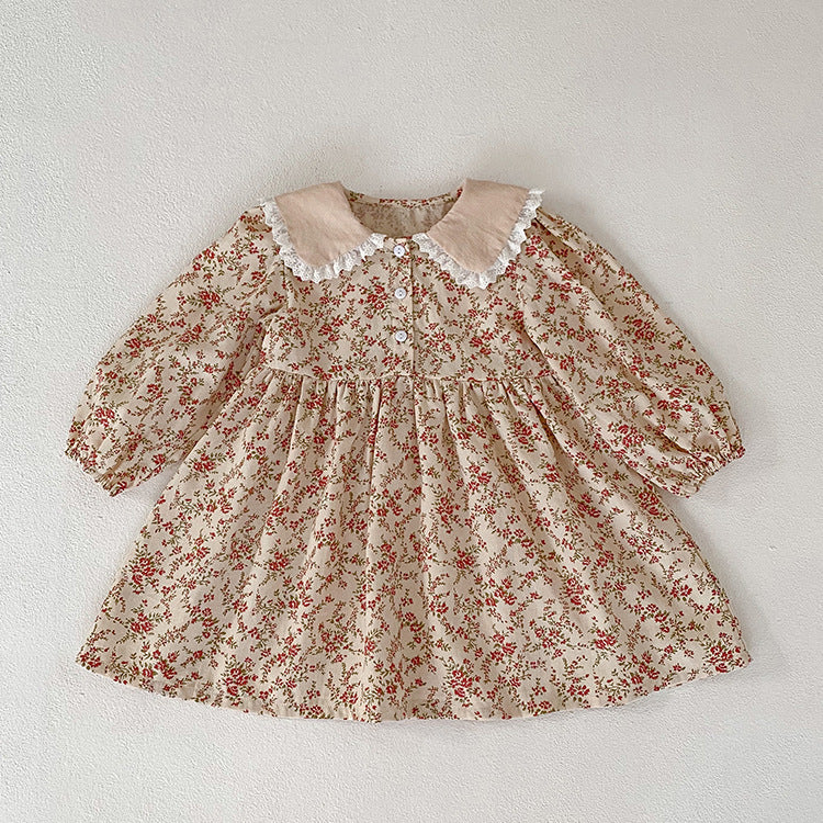 Robe florale à manches longues et col de poupée pour fille