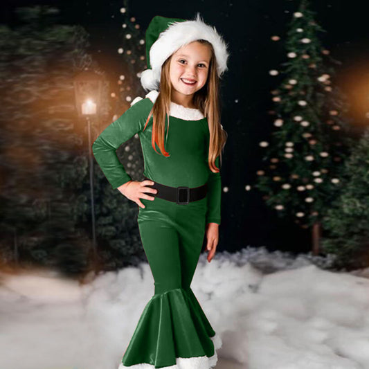 Robe évasée de Noël à manches longues pour fille