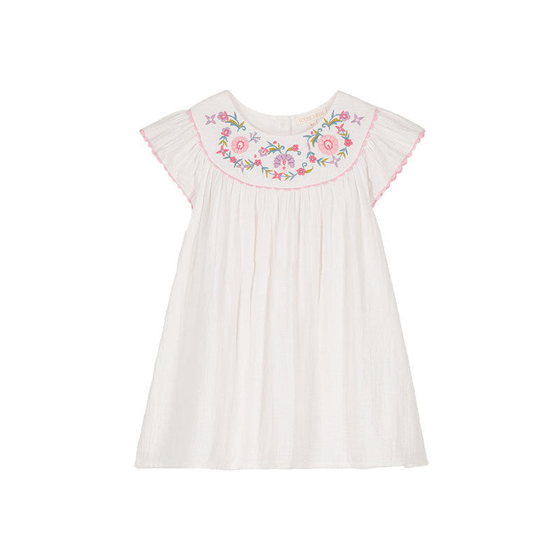 Robe d'été pour enfants, Style ethnique, vacances, motif Floral, revers, bord en dentelle