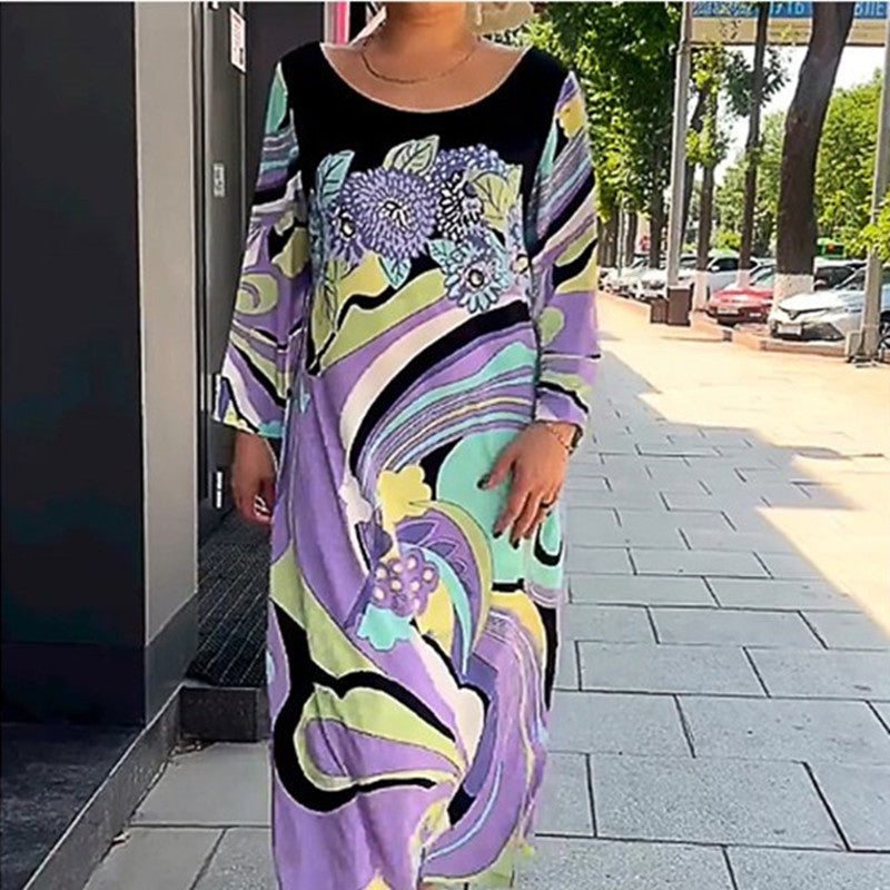 Women's Fashion Casual Floral Satin Dress