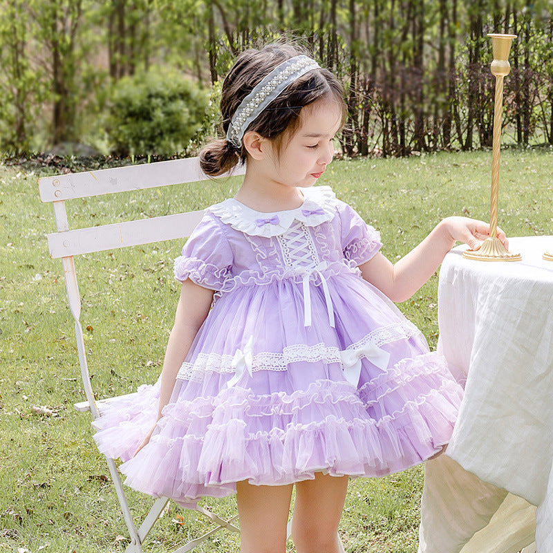 Robe de fée à manches courtes pour filles, en maille et dentelle, princesse bouffante