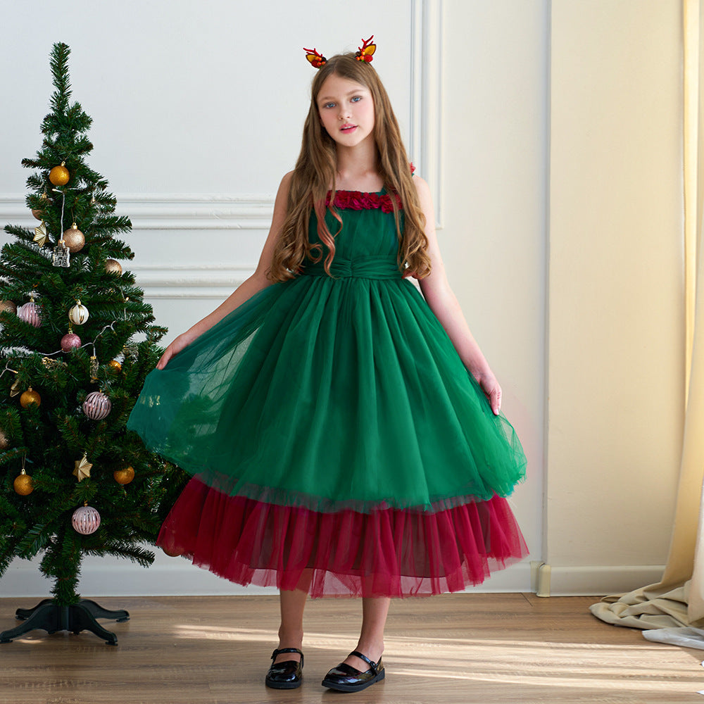 Robe de noël rouge et verte Simple à la mode pour filles, robe de mariée bouffante