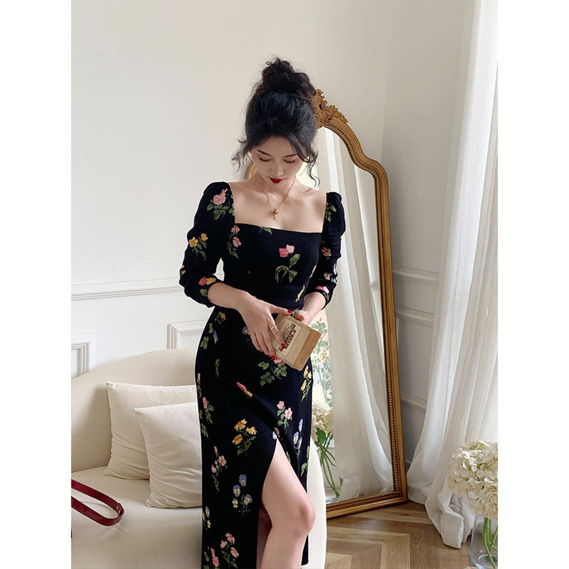 Black Floral Retro Fashion Dress