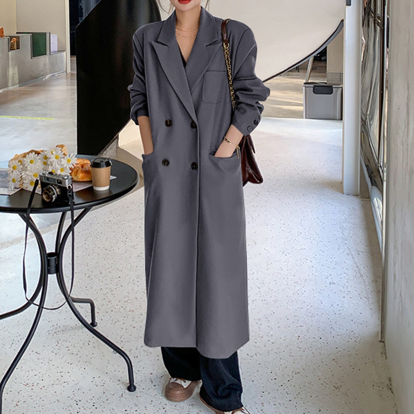 Trench long pour femmes, trench-coat classique, vêtements d’extérieur pour femmes de style britannique, veste élégante pour femmes, vêtements de printemps