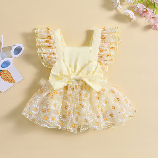 Robe florale à manches volantées en maille simple pour fille d'été