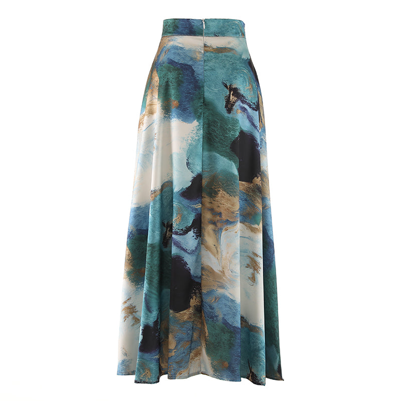 Long Dress For Tall Girls To Ankle Chinese Style Ink Printing Skirt Draping Smooth Temperament Umbrella Skirt