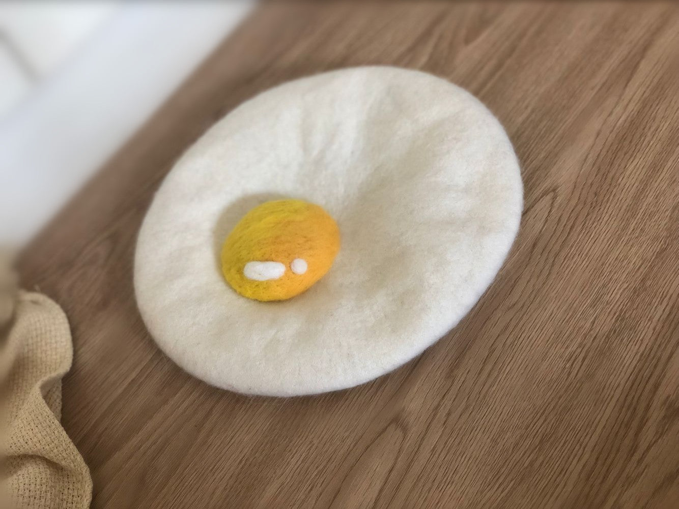 Wool Felt Huge Poached Egg Beret Kids