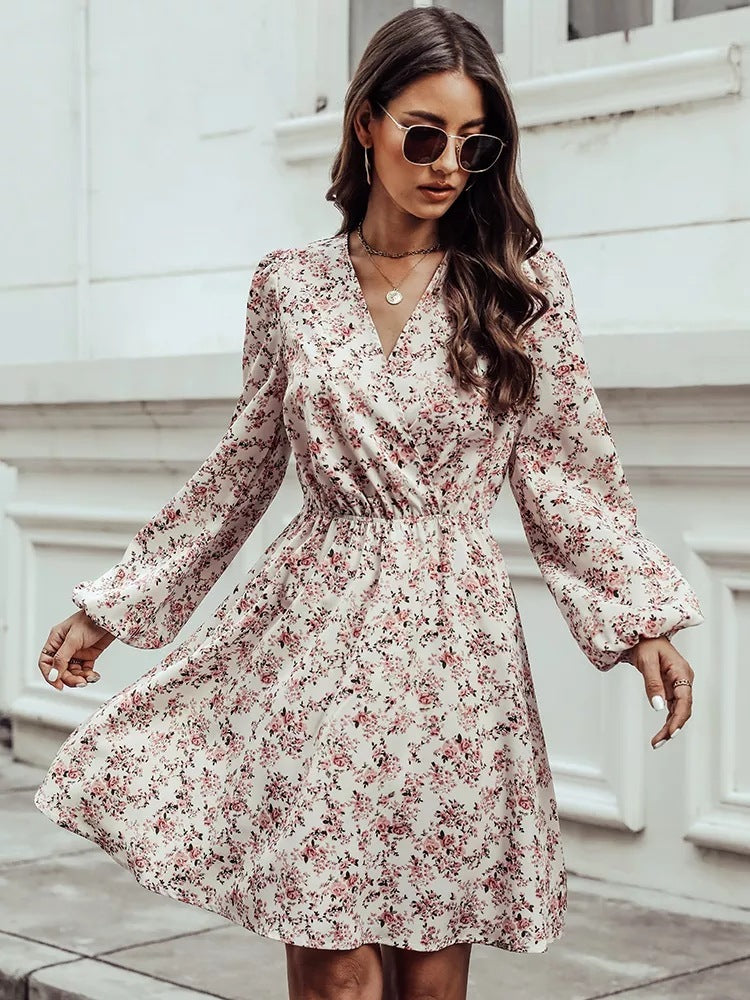 Robe à manches longues imprimée florale pour femmes