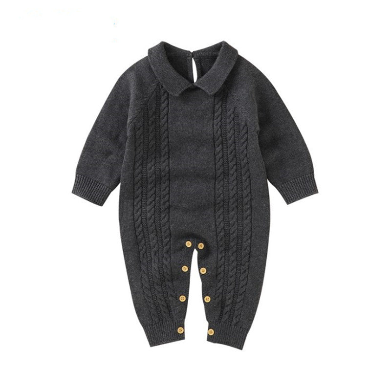 The Lapel Of The Baby Knit Jumpsuit Can Be Used In A Solid Color Sweater To Go Out