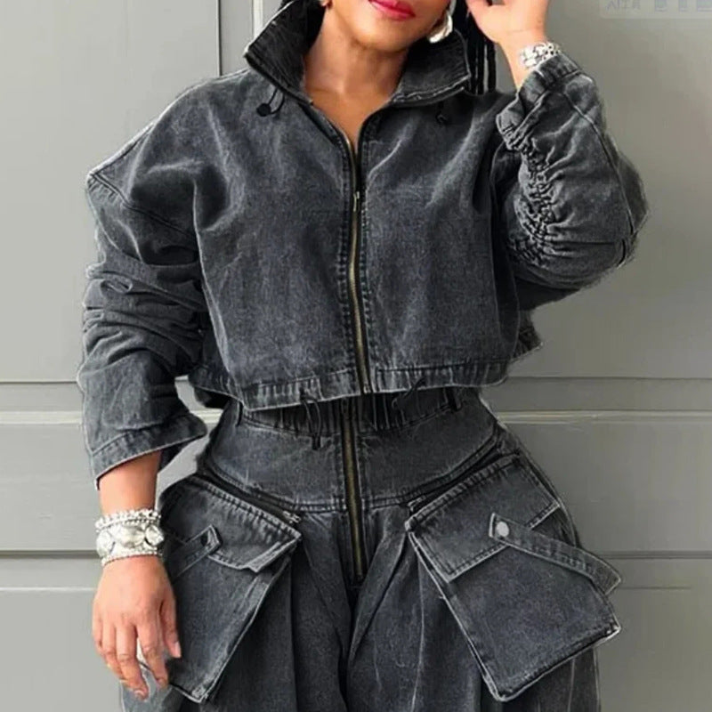 Spring Niche Design Tooling Style Denim Coat