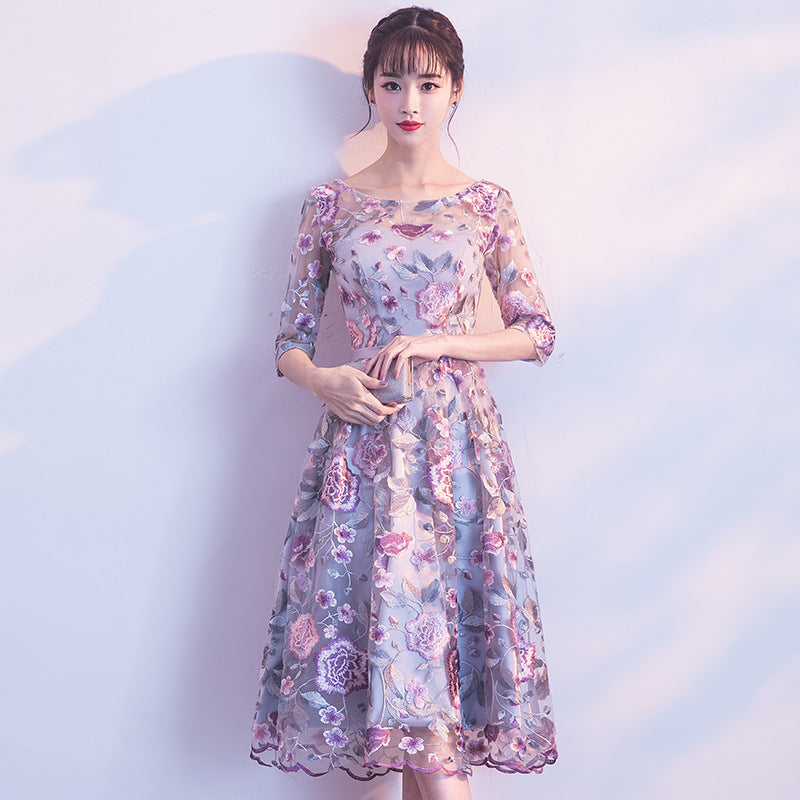 Autumn Rose Flower Host Short Dress Bridesmaid Dress Banquet Evening Dress