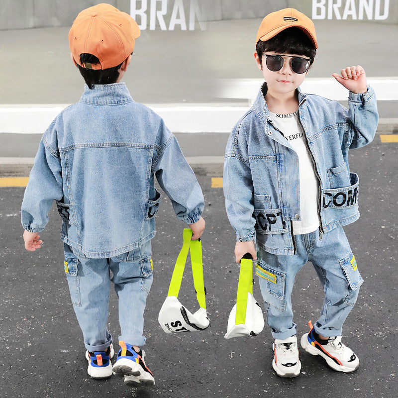 Children's Fashion Letters Denim Casual Suit